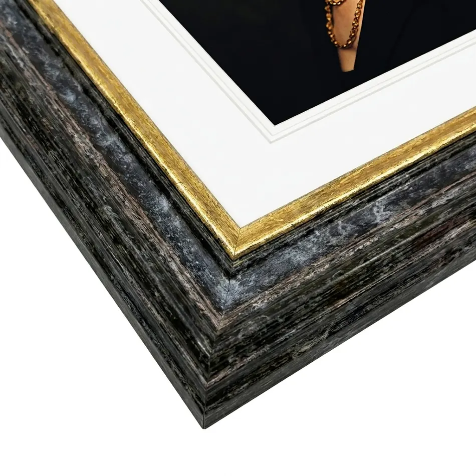 Rám na obraz drevený A1 60x84 cm Lyon Bridlicovo modrý so zlatým lemom plaxisklo