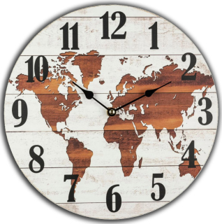 Drevené hodiny World Map nástenné